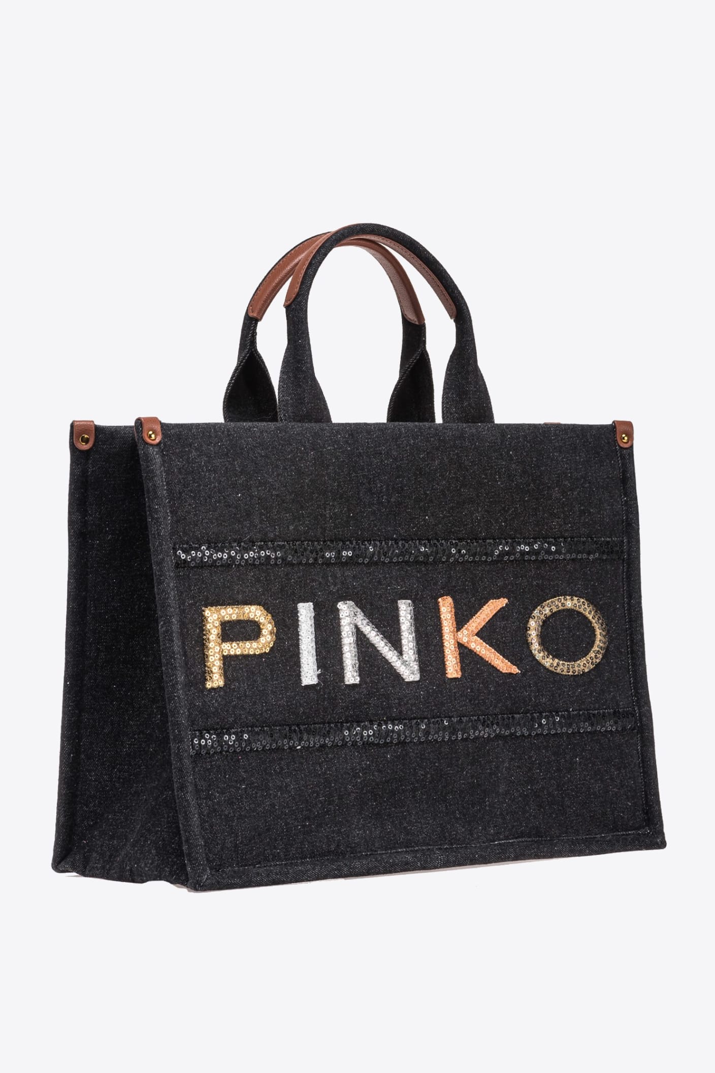 Pinko shopper denim ricamo logo black