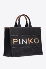 Afbeelding in Gallery-weergave laden, Pinko shopper denim ricamo logo black
