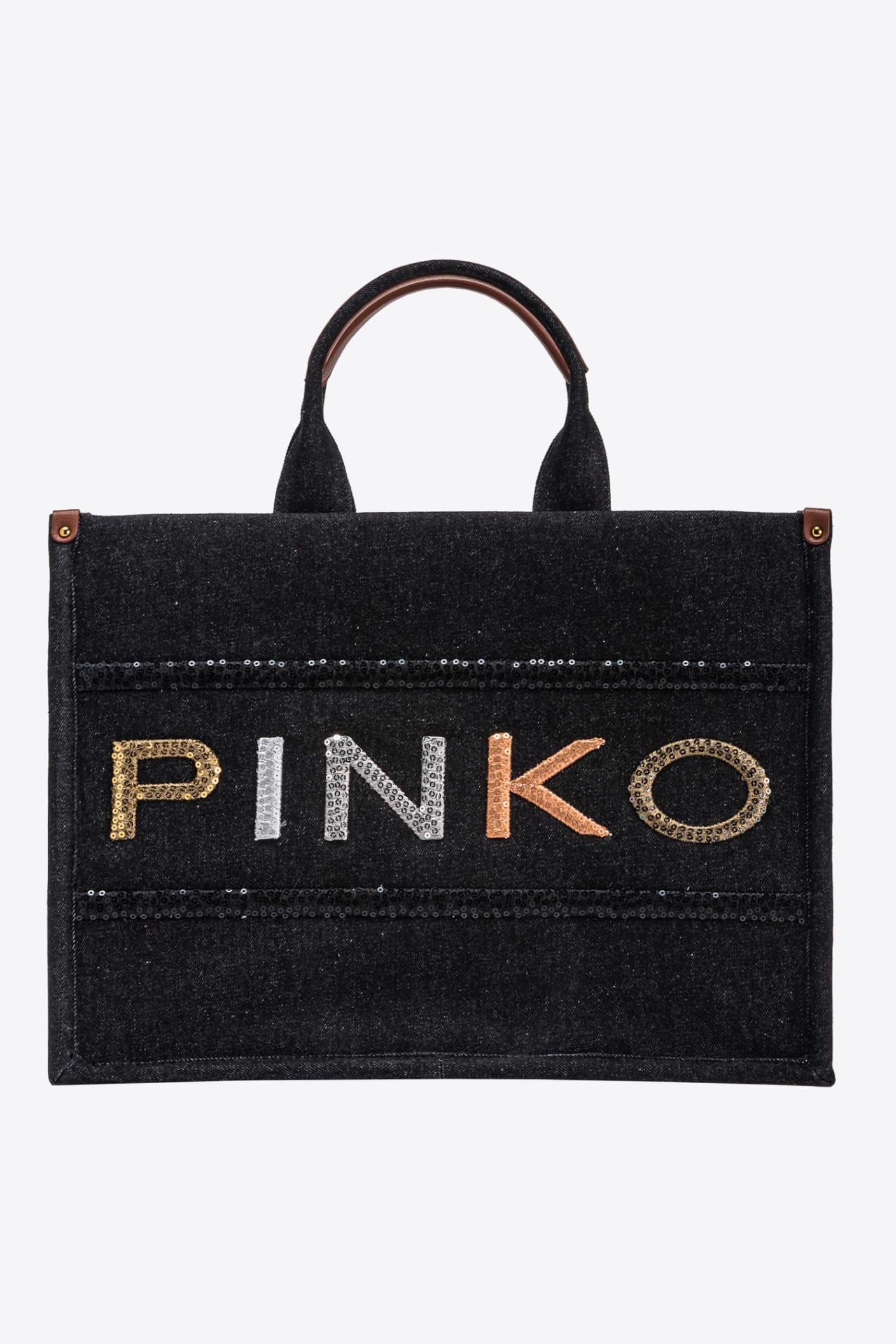 Pinko shopper denim ricamo logo black
