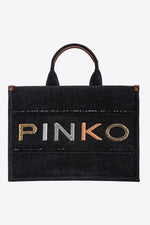 Afbeelding in Gallery-weergave laden, Pinko shopper denim ricamo logo black
