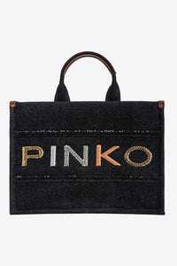 Pinko shopper denim ricamo logo black