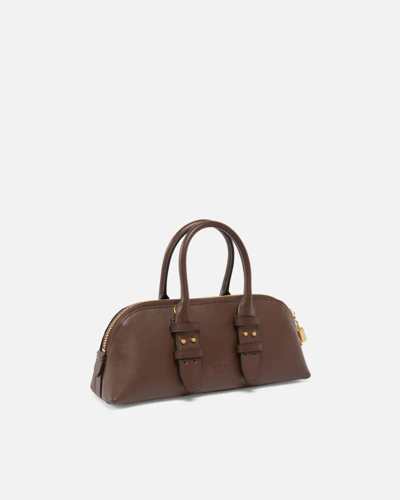 Pinko BOWLING BAG BAGUETTE  MARRONE CASTANO MATT GOLD