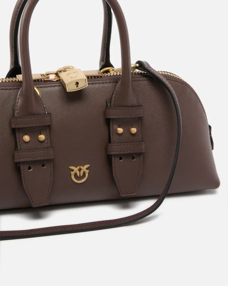 Pinko BOWLING BAG BAGUETTE  MARRONE CASTANO MATT GOLD