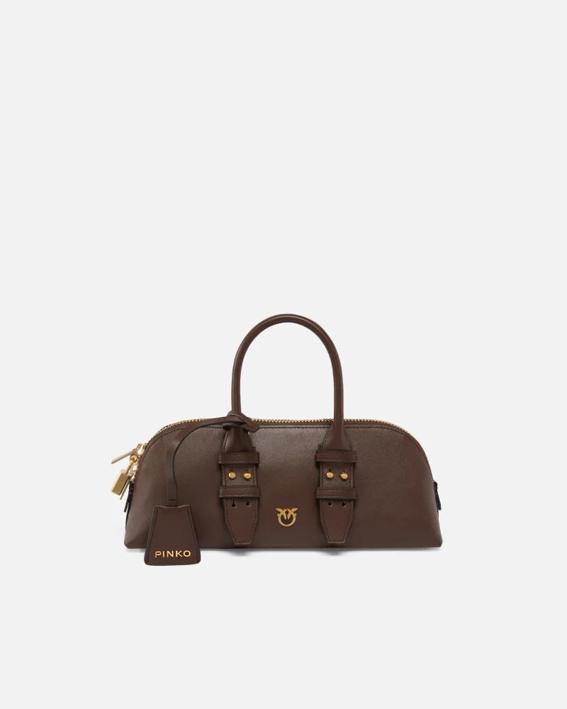 Pinko BOWLING BAG BAGUETTE  MARRONE CASTANO MATT GOLD
