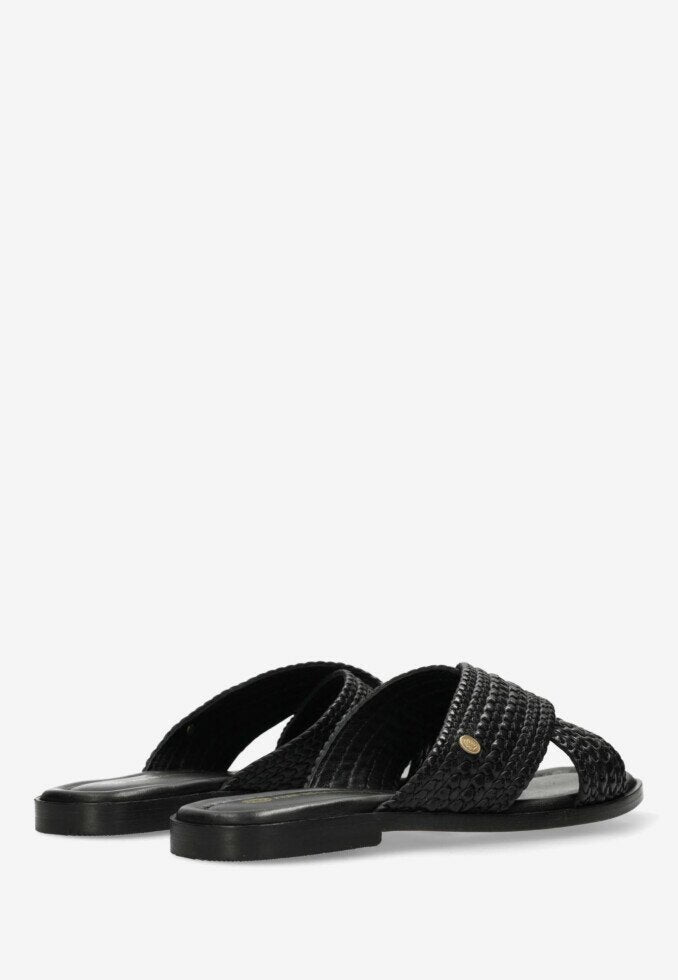 Fred De La Bretoniere Ero Cross Slipper Woven Leather Black