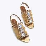 Afbeelding in Gallery-weergave laden, Kurt Geiger Jewel Fringe Sandal Gold Leather Other Print
