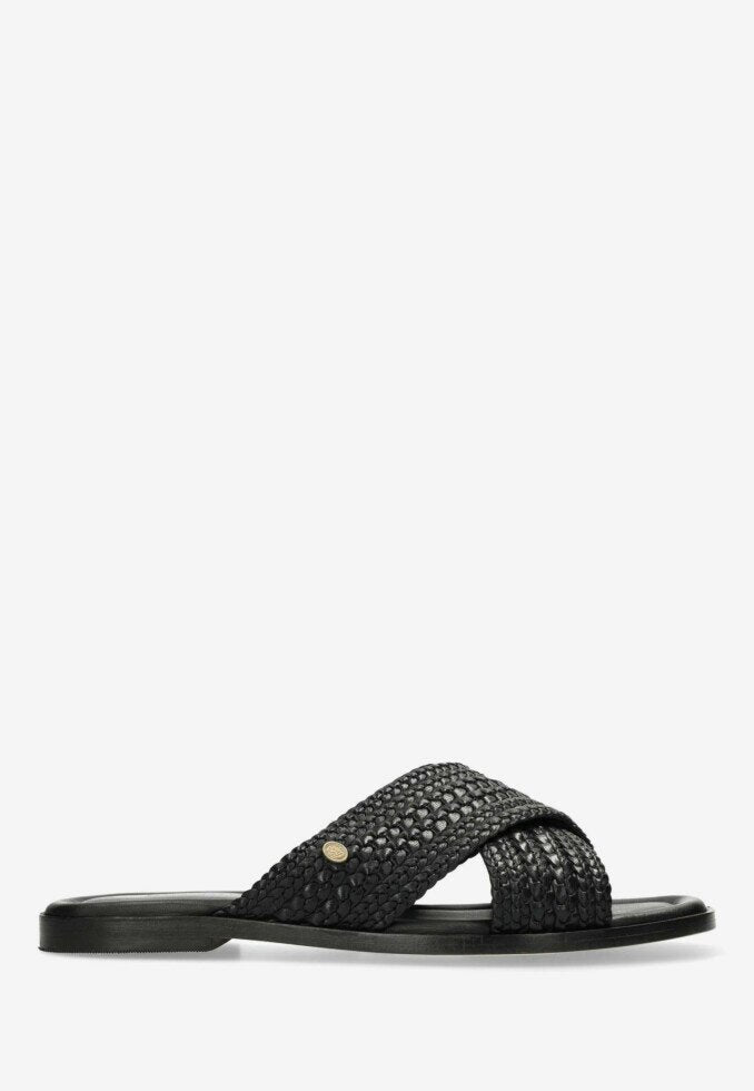 Fred De La Bretoniere Ero Cross Slipper Woven Leather Black
