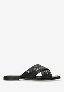 Fred De La Bretoniere Ero Cross Slipper Woven Leather Black