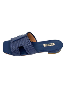 Bibi Lou Dahlia slipper Marino / Rafia Navy