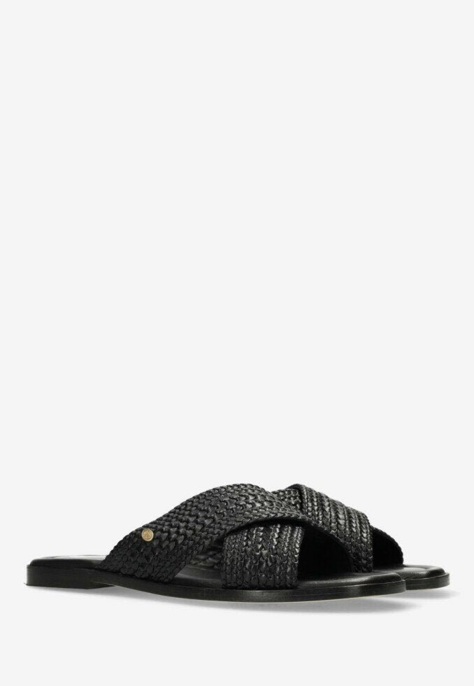 Fred De La Bretoniere Ero Cross Slipper Woven Leather Black