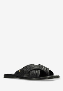 Fred De La Bretoniere Ero Cross Slipper Woven Leather Black