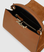 Afbeelding in Gallery-weergave laden, Karl Lagerfeld  SIGNATURE MD TOP HANDLE SUED DARK TAN
