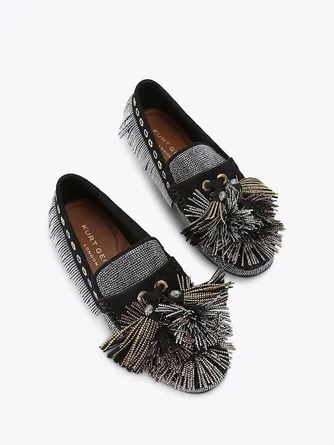 Kurt Geiger Pom Pom Moccasin Black Fabric