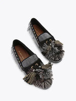 Afbeelding in Gallery-weergave laden, Kurt Geiger Pom Pom Moccasin Black Fabric

