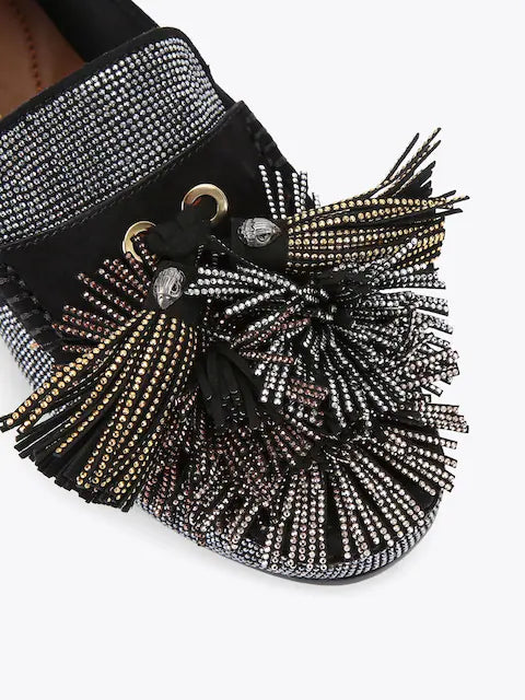 Kurt Geiger Pom Pom Moccasin Black Fabric