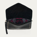 Afbeelding in Gallery-weergave laden, Claris Virot Pochette Cuir Alicia Cuir Nappa Noir Avec Oeilets
