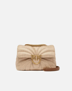 Pinko LOVE PUFF CLASSIC CL RAFIA BUT BEIGE-SMOKE GREY-ANTIQUE GOLD