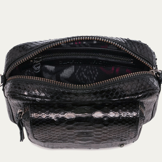 Claris Virot Sac Python Charly Noir Chaine Argent