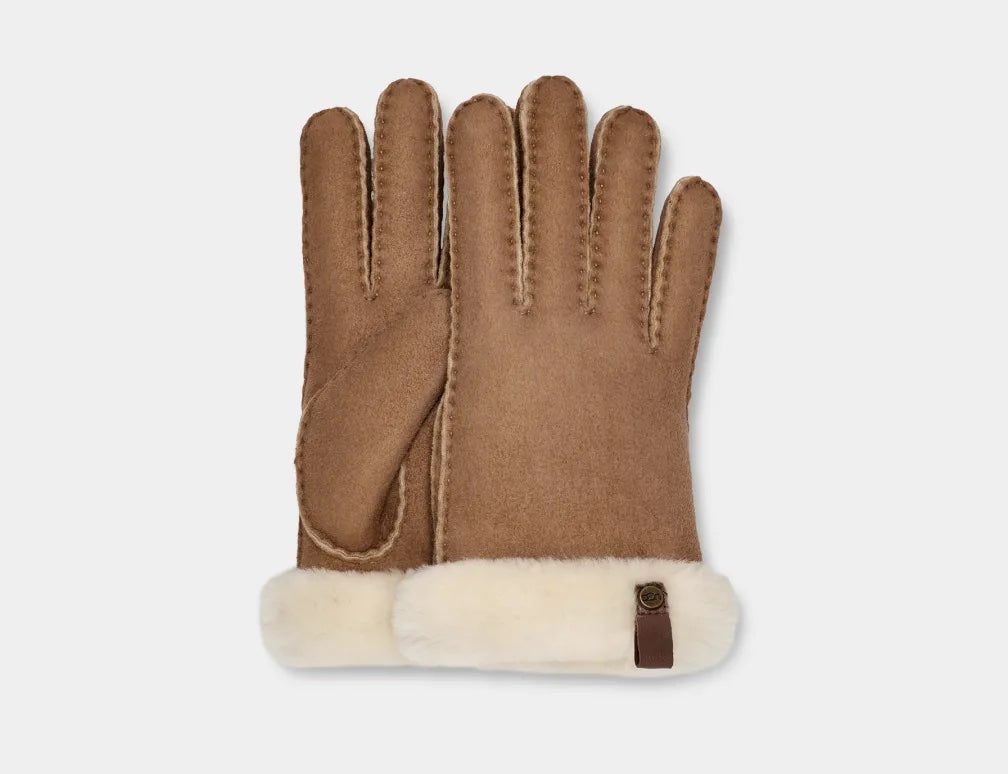UGG Shorty Glove W/ Leather Trim Chestnut