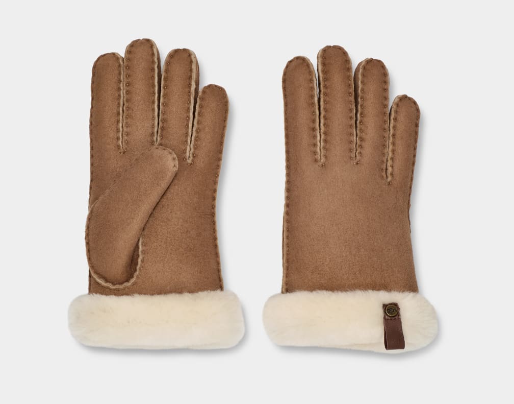UGG Shorty Glove W/ Leather Trim Chestnut