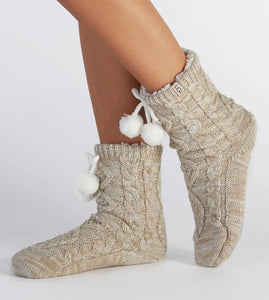 UGG Pom Pom Fleece Lined Crew Sock Cream