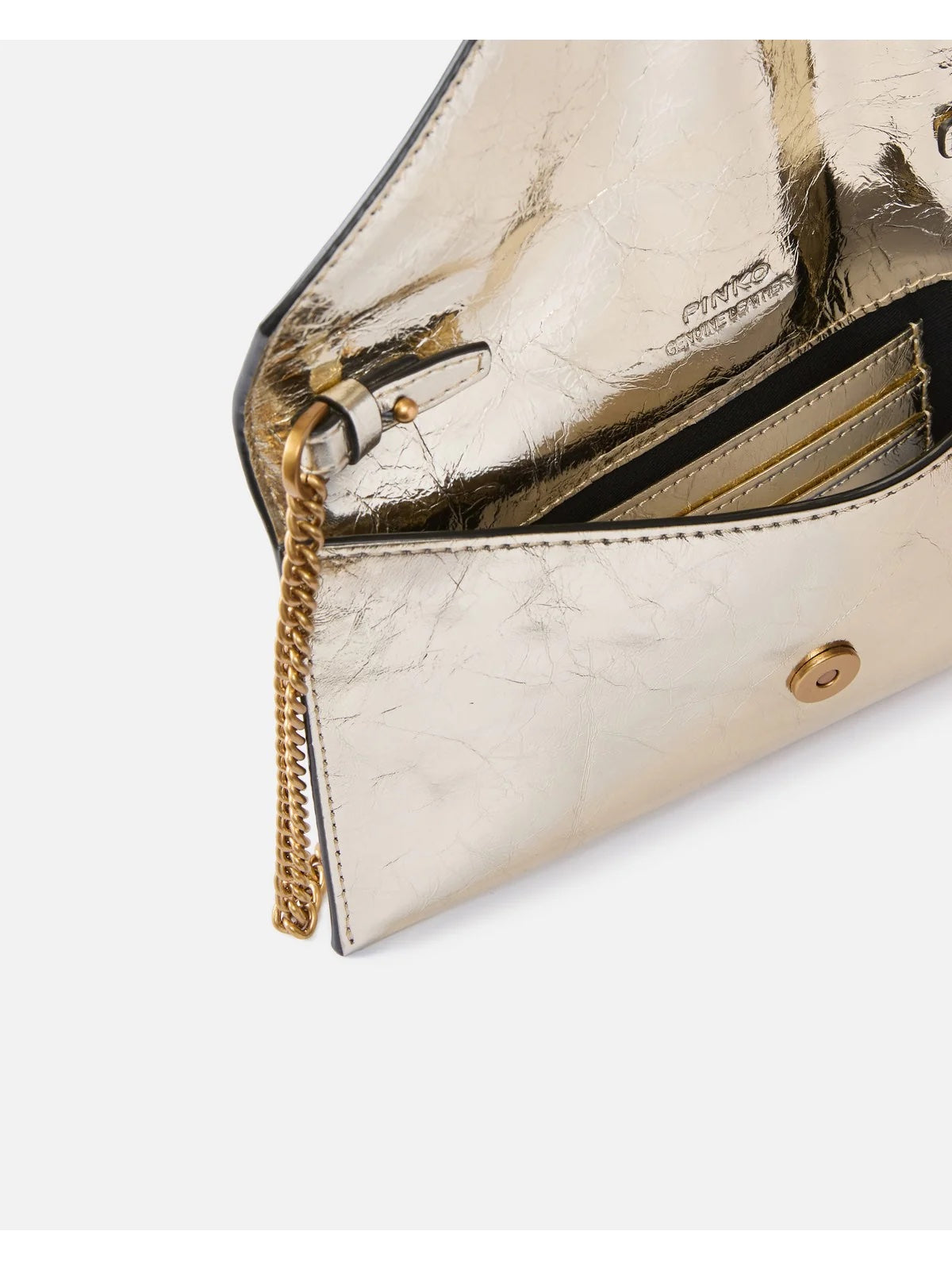 Pinko FLAT PURSE MINI METALLIC SUEDE ORO-MATT GOLD