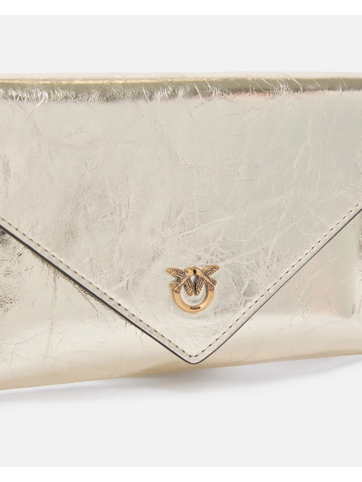 Pinko FLAT PURSE MINI METALLIC SUEDE ORO-MATT GOLD