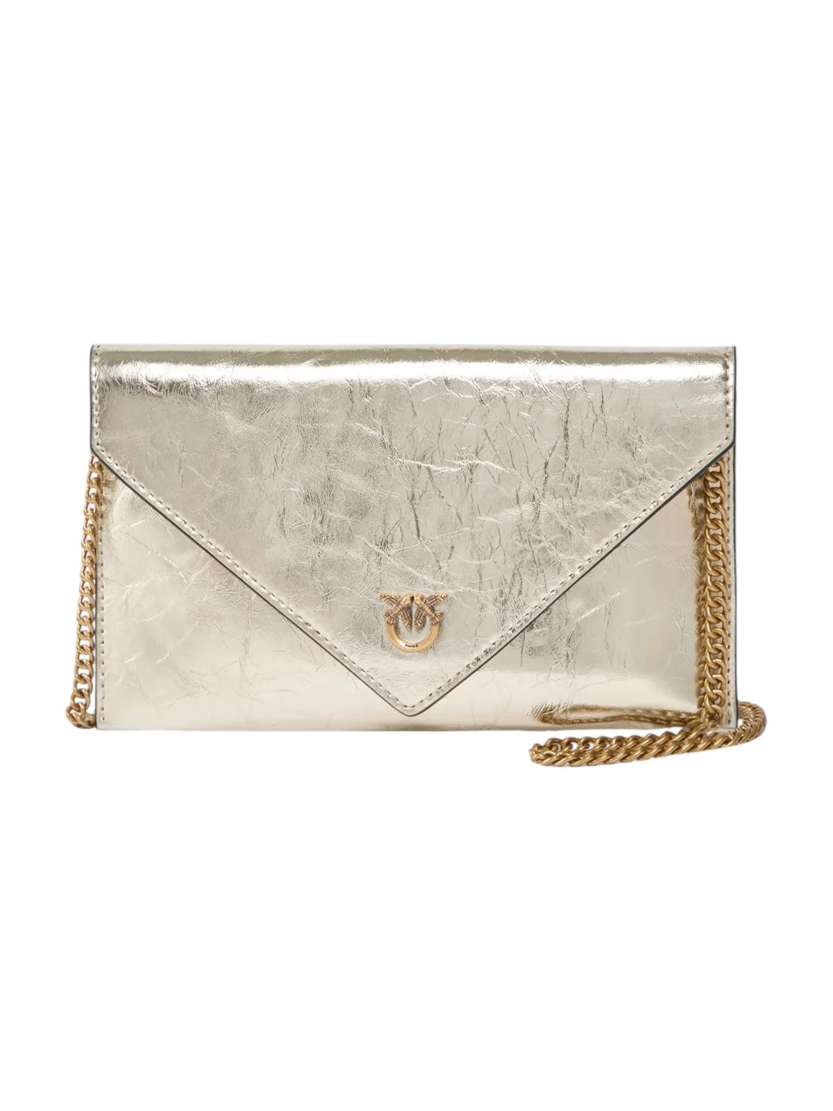 Pinko FLAT PURSE MINI METALLIC SUEDE ORO-MATT GOLD