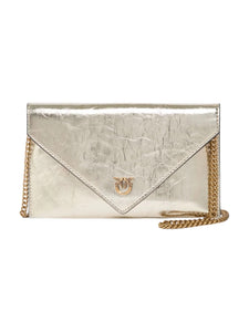 Pinko FLAT PURSE MINI METALLIC SUEDE ORO-MATT GOLD