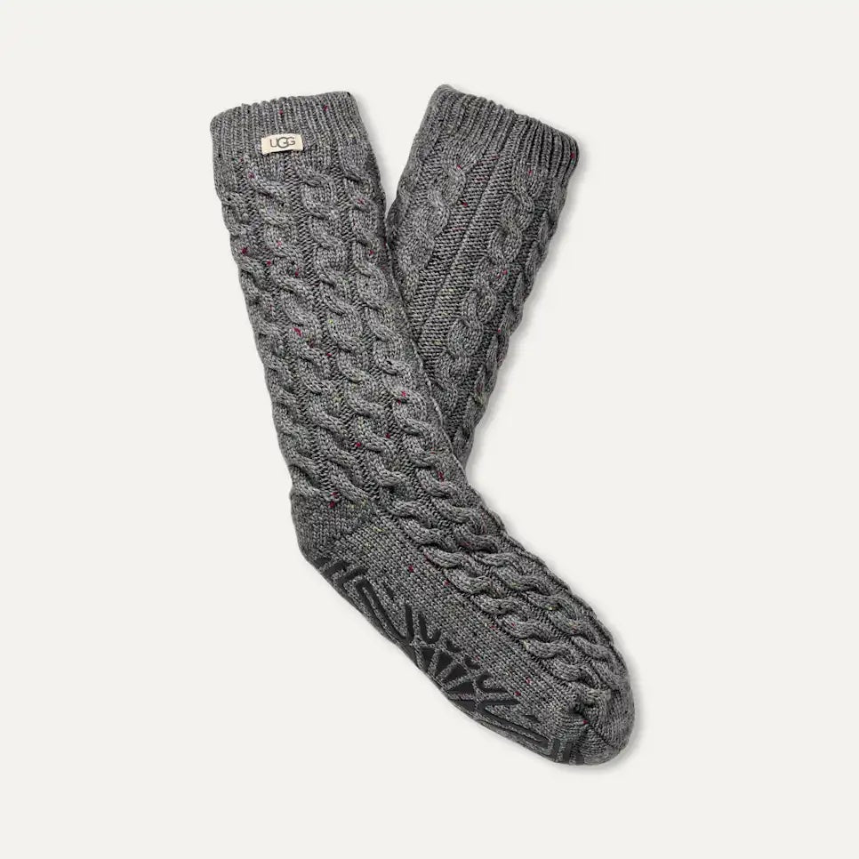 UGG Elowyn Cable Knit Fleece Lined Charcoal Heather Confetti