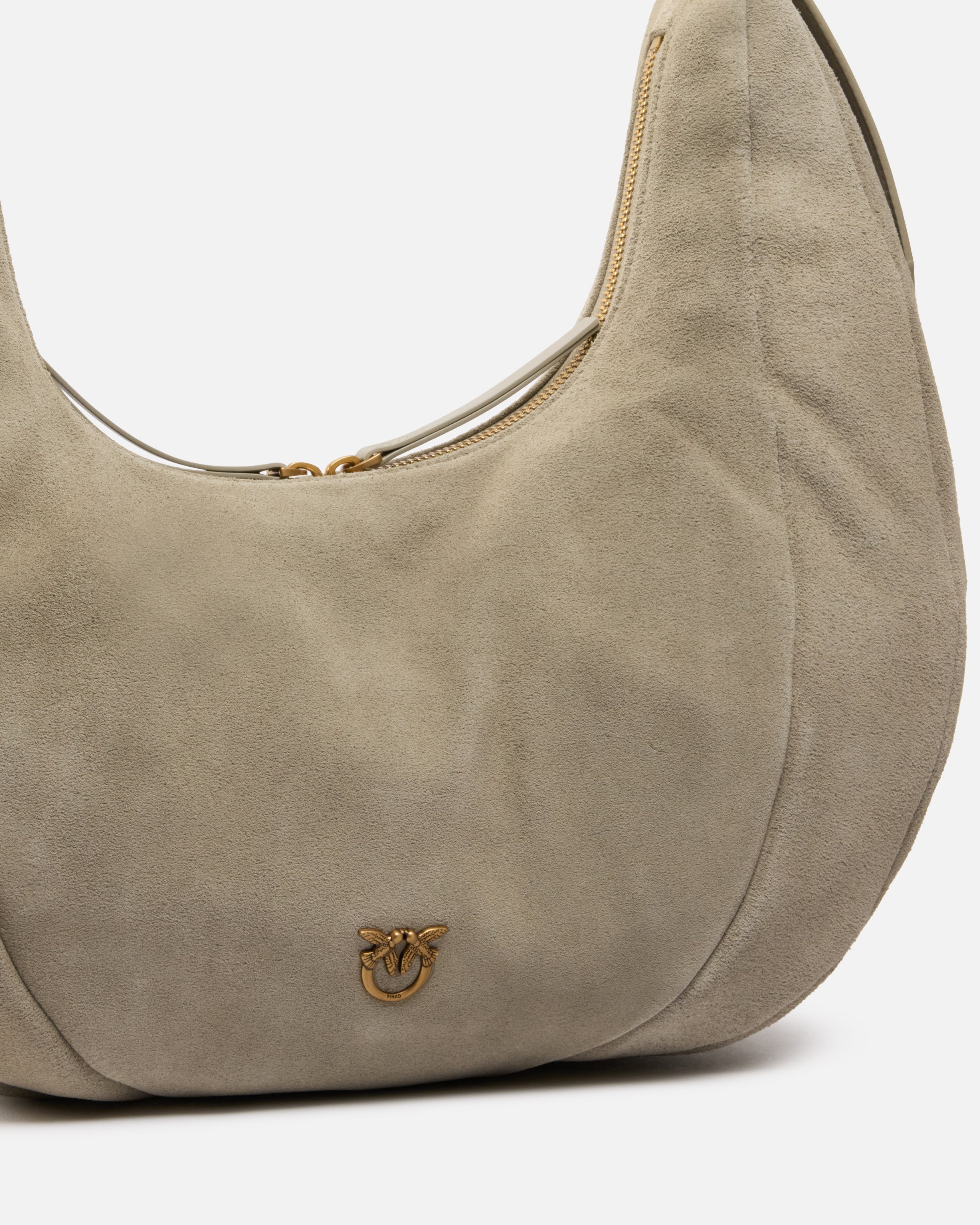 Pinko SLOUCHY HOBO BIG SUEDE + VITEL BEIGE ALUMINIUM-ANTIQUE GOLD