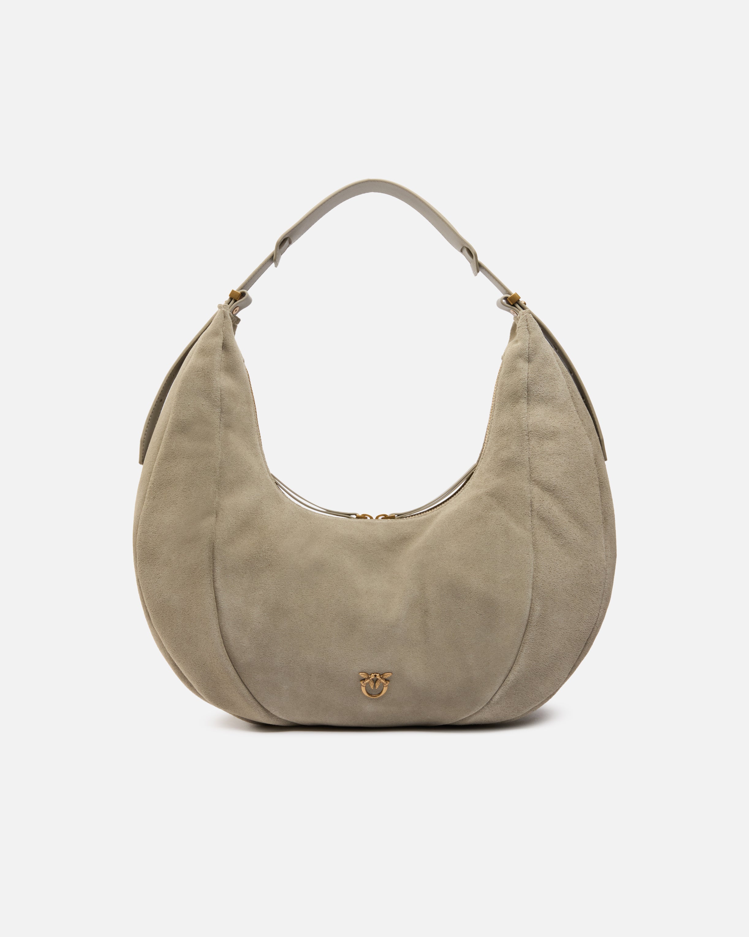 Pinko SLOUCHY HOBO BIG SUEDE + VITEL BEIGE ALUMINIUM-ANTIQUE GOLD