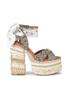 Afbeelding in Gallery-weergave laden, Kurt Geiger Chelsea Scarf Platform Beige Comb Fabric

