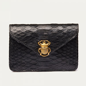 Claris Virot Porte Cartes Python Alex Noir Scarabee Or