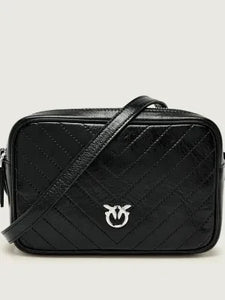 Pinko CARRIE CAMERA BAG CLASSIC NERO LIMOUSINE-MATT SILVER