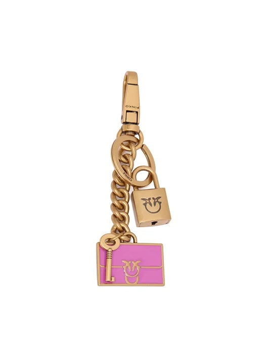 Pinko BAG KEYCHAIN METALLO + SMALTO ROSA FLOGO-ANTIQUE GOLD