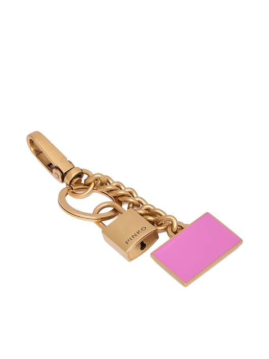 Pinko BAG KEYCHAIN METALLO + SMALTO ROSA FLOGO-ANTIQUE GOLD