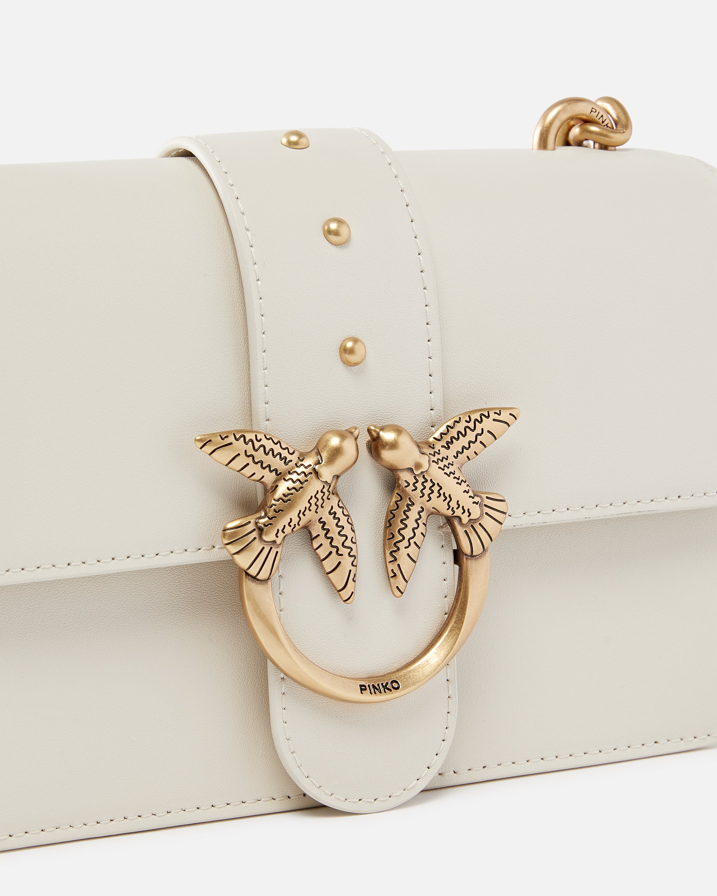 Pinko LOVE ONE MINI CL VITELLO SETA WHITE+WHITE-ANTIQUE GOLD