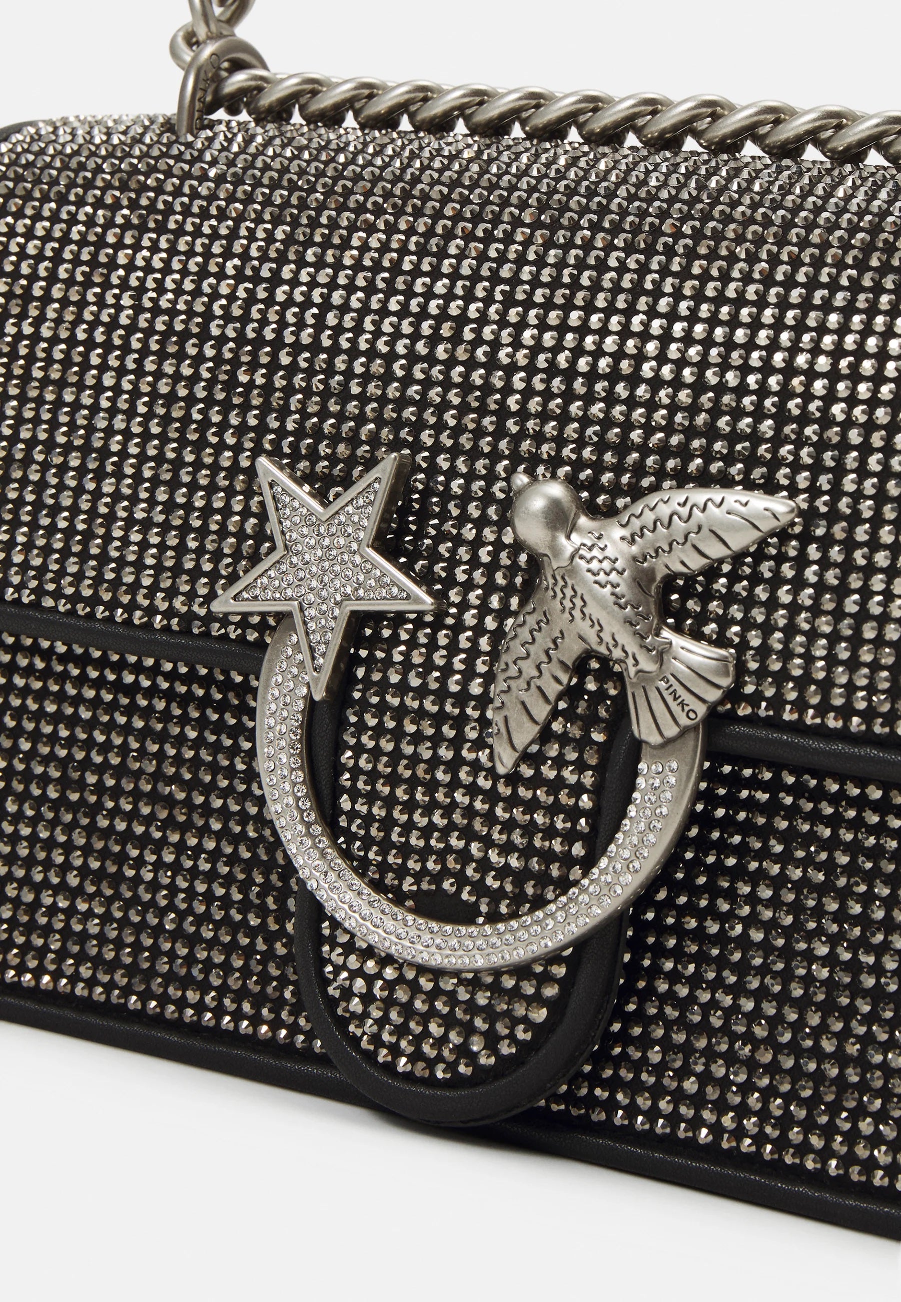 Pinko Love one mini strass black old silver