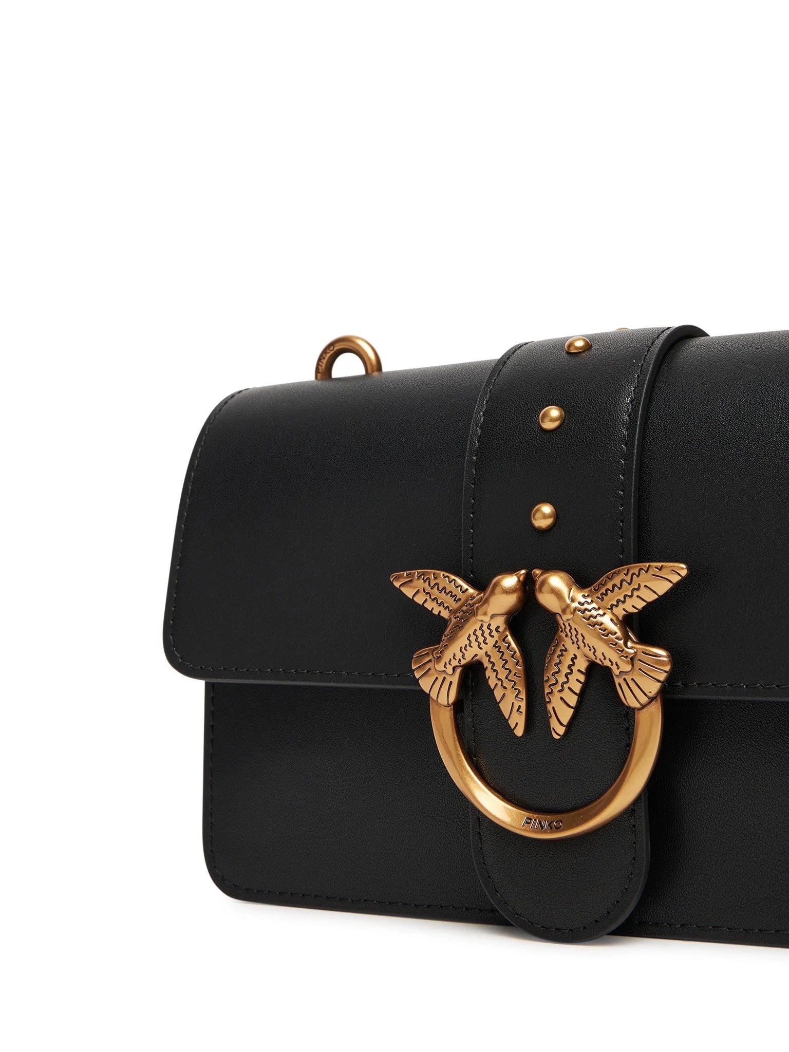 Pinko LOVE ONE MINI ST. CL VITELLO S NERO-ANTIQUE GOLD