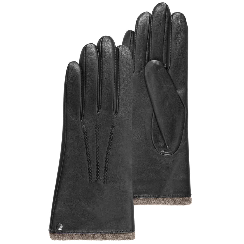 Isotoner handschoen leder cachemire zwart