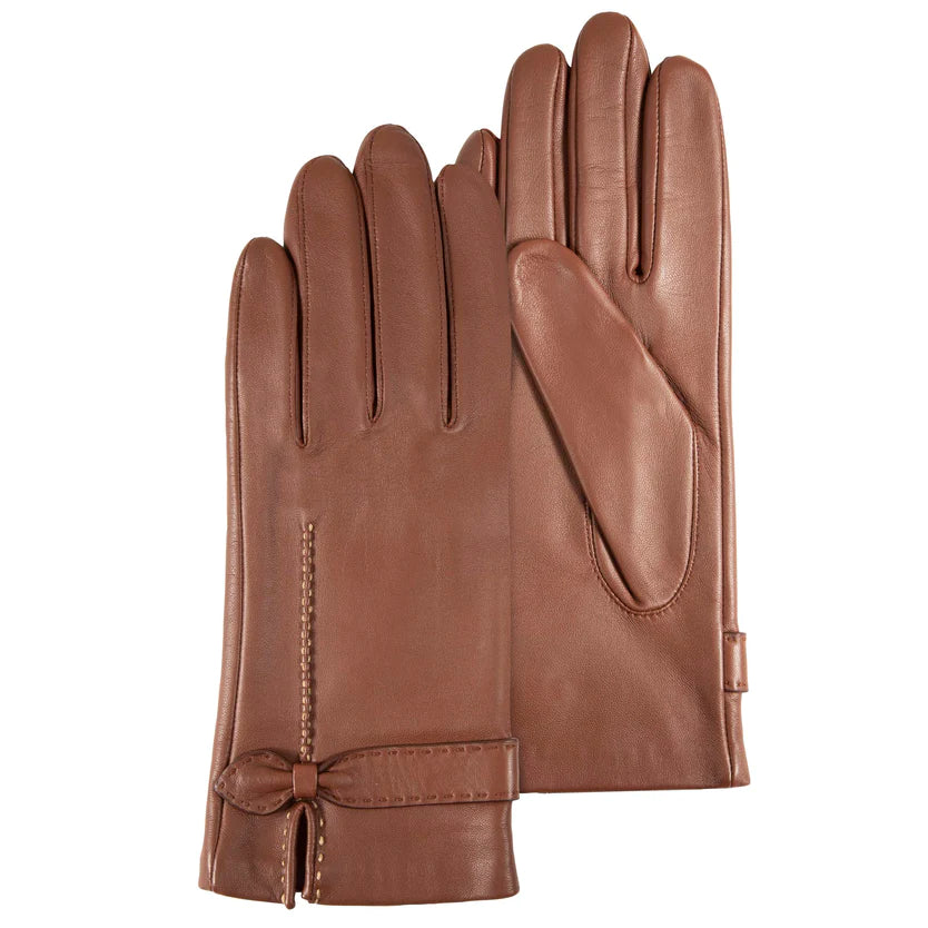 Isotoner handschoen leder strikje cognac